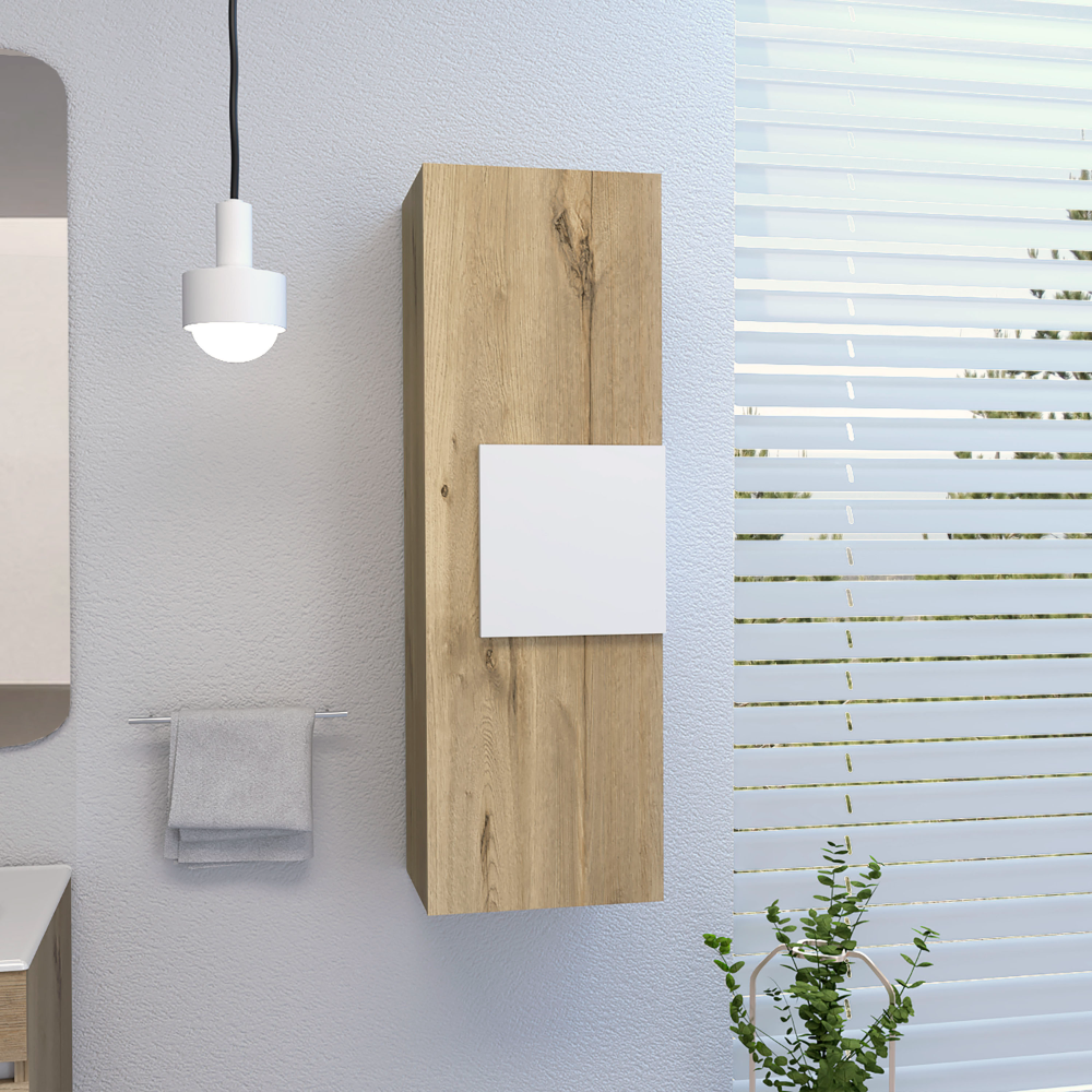 Medicine 38"H Single Door Cabinet, Three Shelves, Light Oak / White