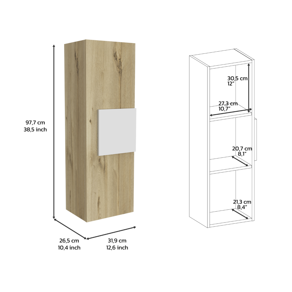 Medicine 38"H Single Door Cabinet, Three Shelves, Light Oak / White