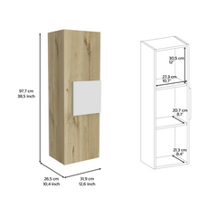 Medicine 38"H Single Door Cabinet, Three Shelves, Light Oak / White