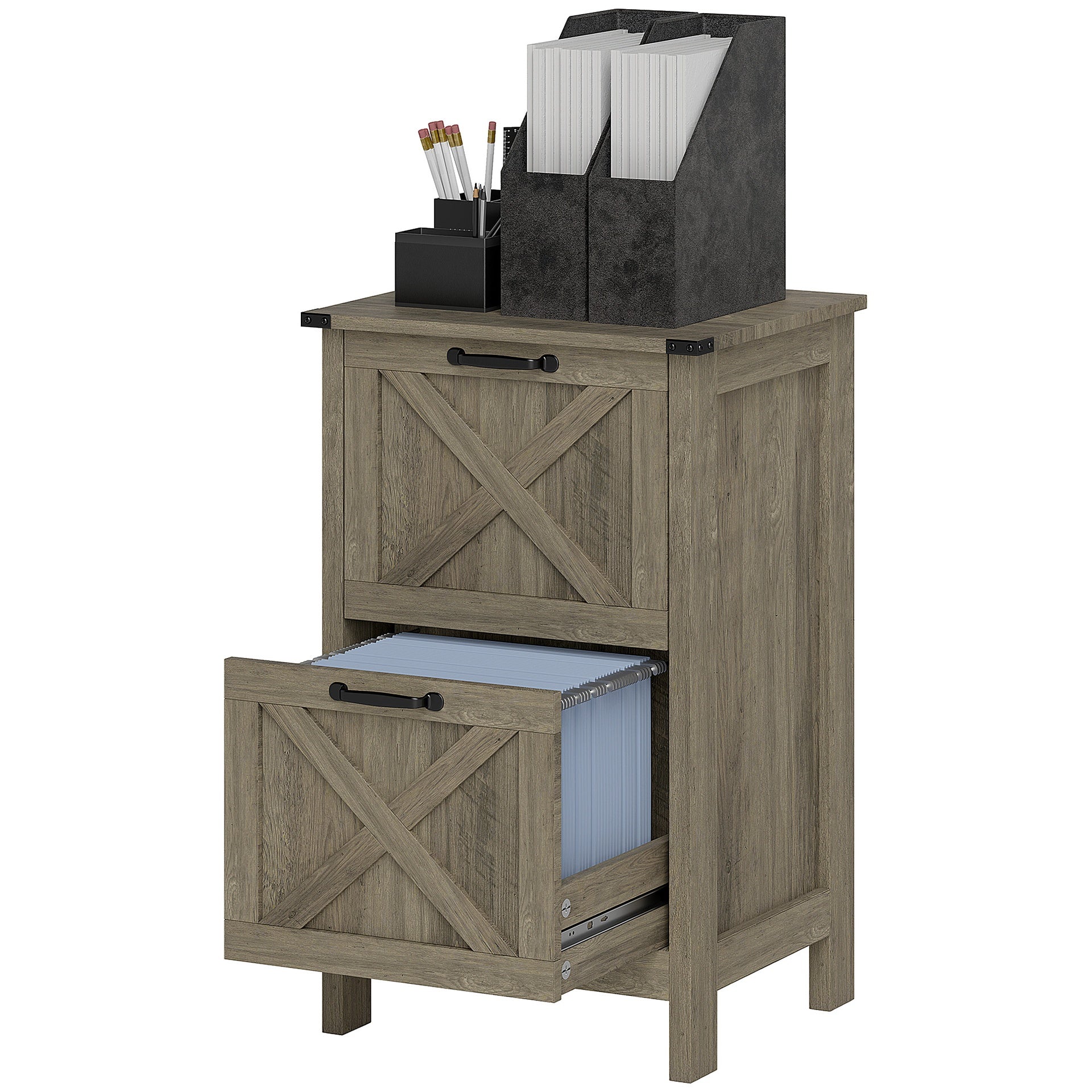 File Cabinet with 2 Drawers, Rustic Farmhouse Office Storage Cabinet