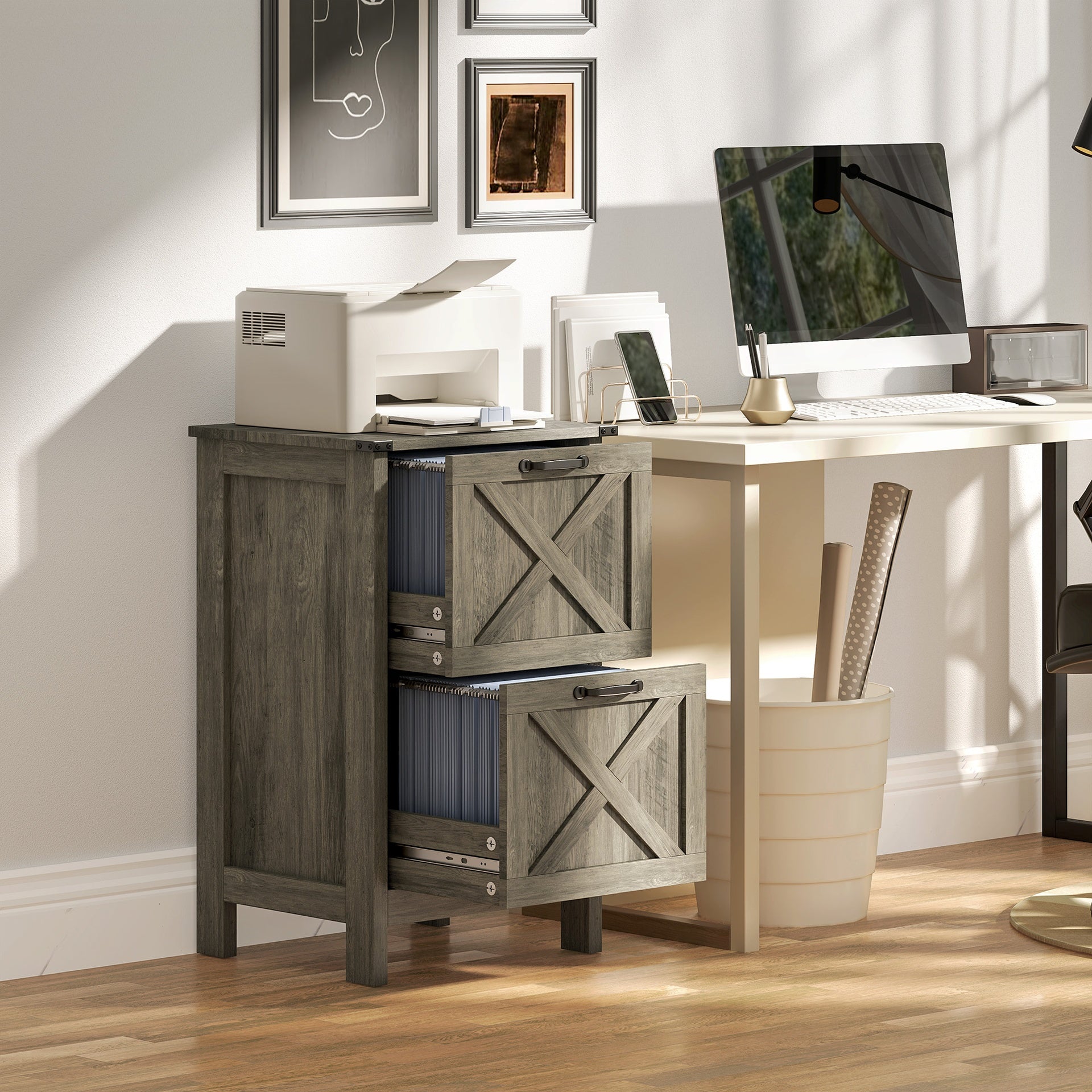 File Cabinet with 2 Drawers, Rustic Farmhouse Office Storage Cabinet