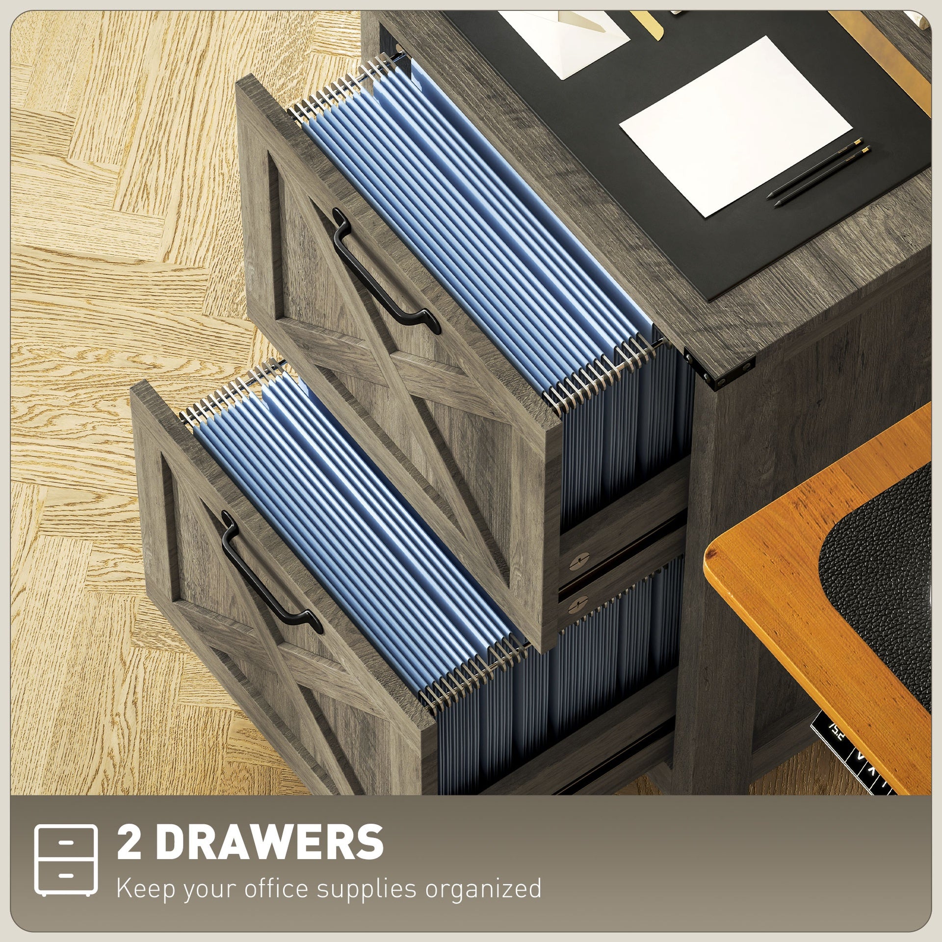 File Cabinet with 2 Drawers, Rustic Farmhouse Office Storage Cabinet