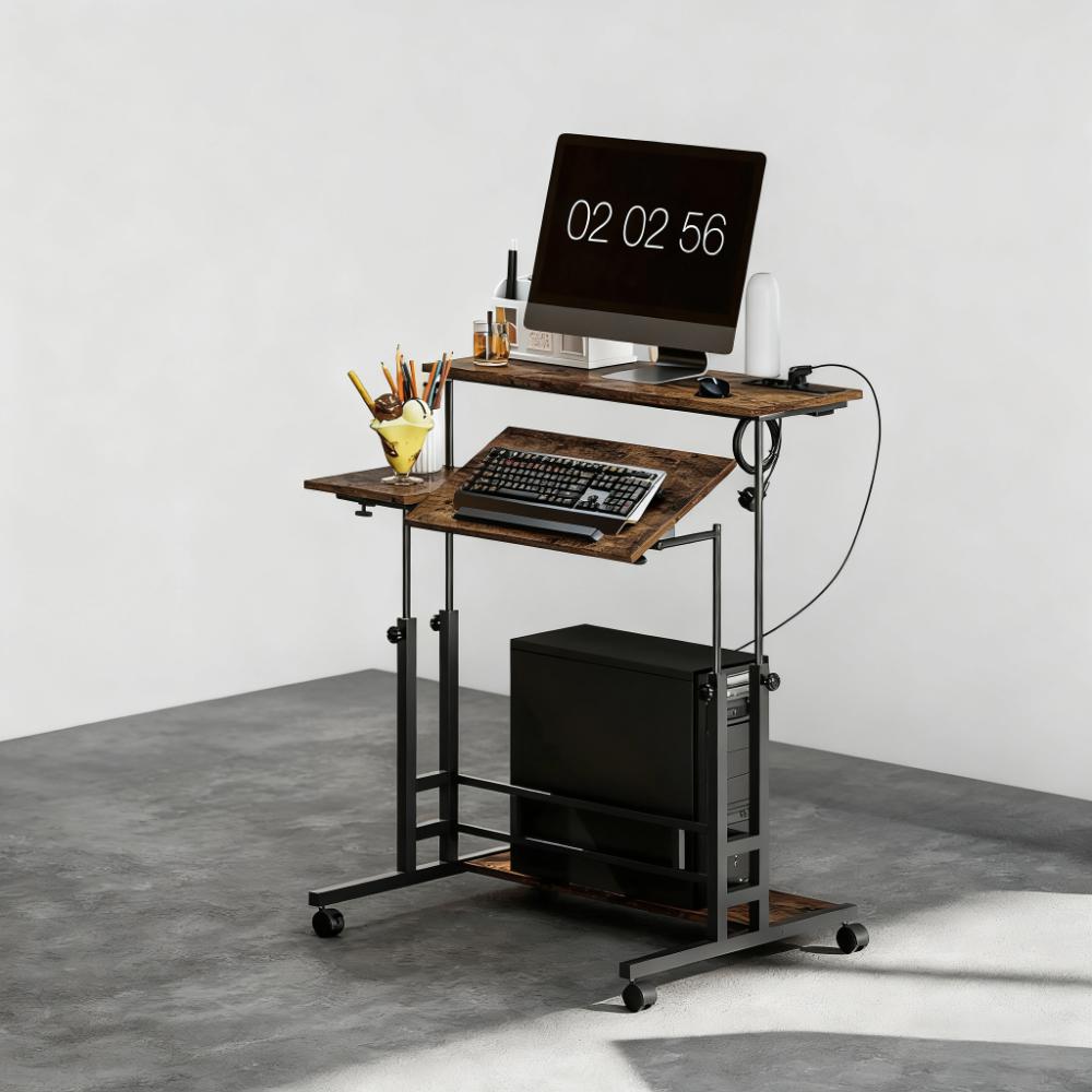Adjustable Standing Desk Stand Up Desk with Tiltable Tabletop, Wheels, Shelf