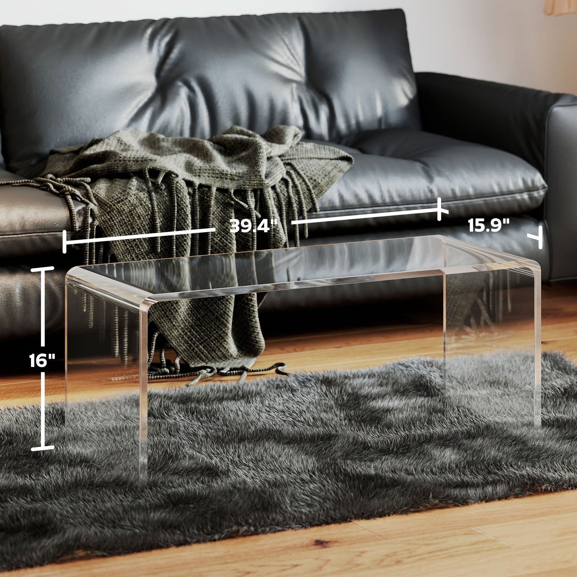 Coffee Table, 39"Acrylic  Long Rectangle Tea Table , Clear