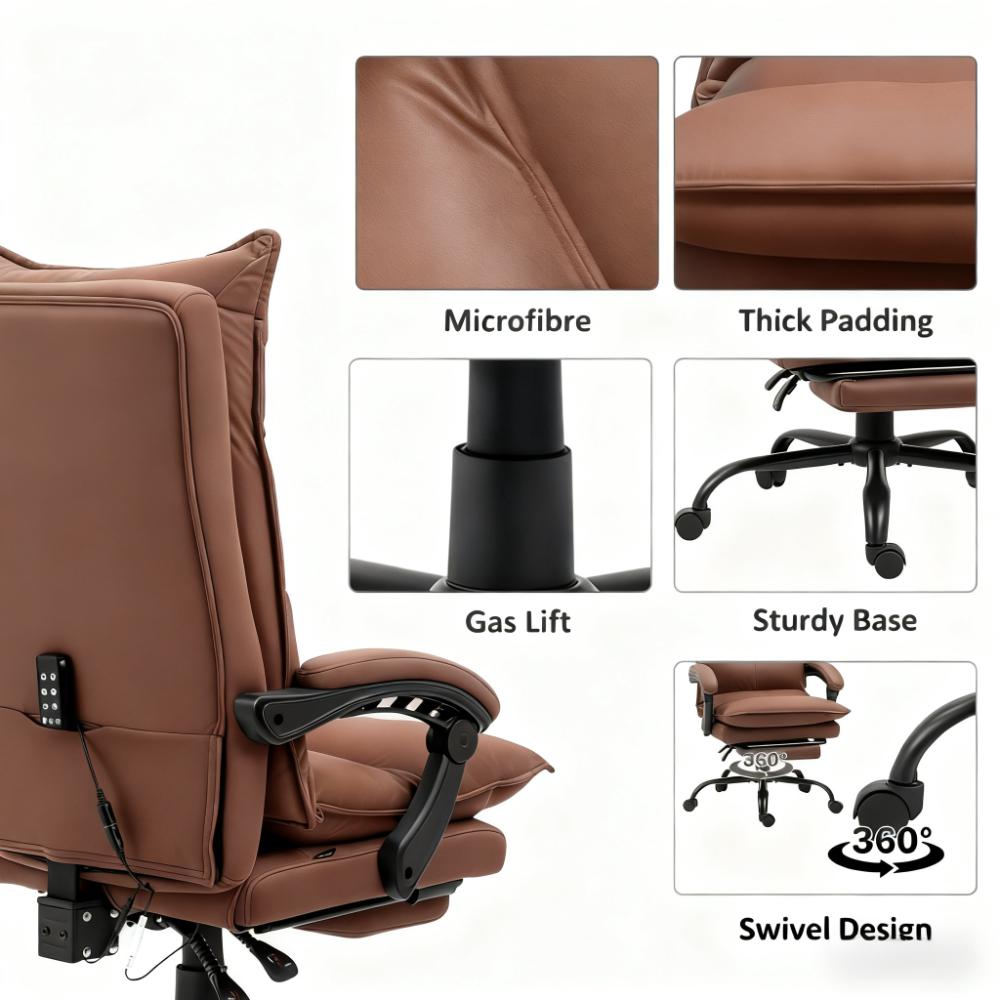 Luxurious Brown Leather Office Recliner Chair with Footrest - Adjustable& Perfect for Home Office Relaxation