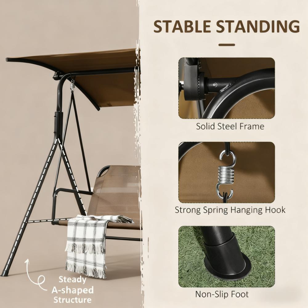 Outdoor Patio Swing Chair, Steel Frame Stand, Adjustable Tilt Canopy for Patio, Garden