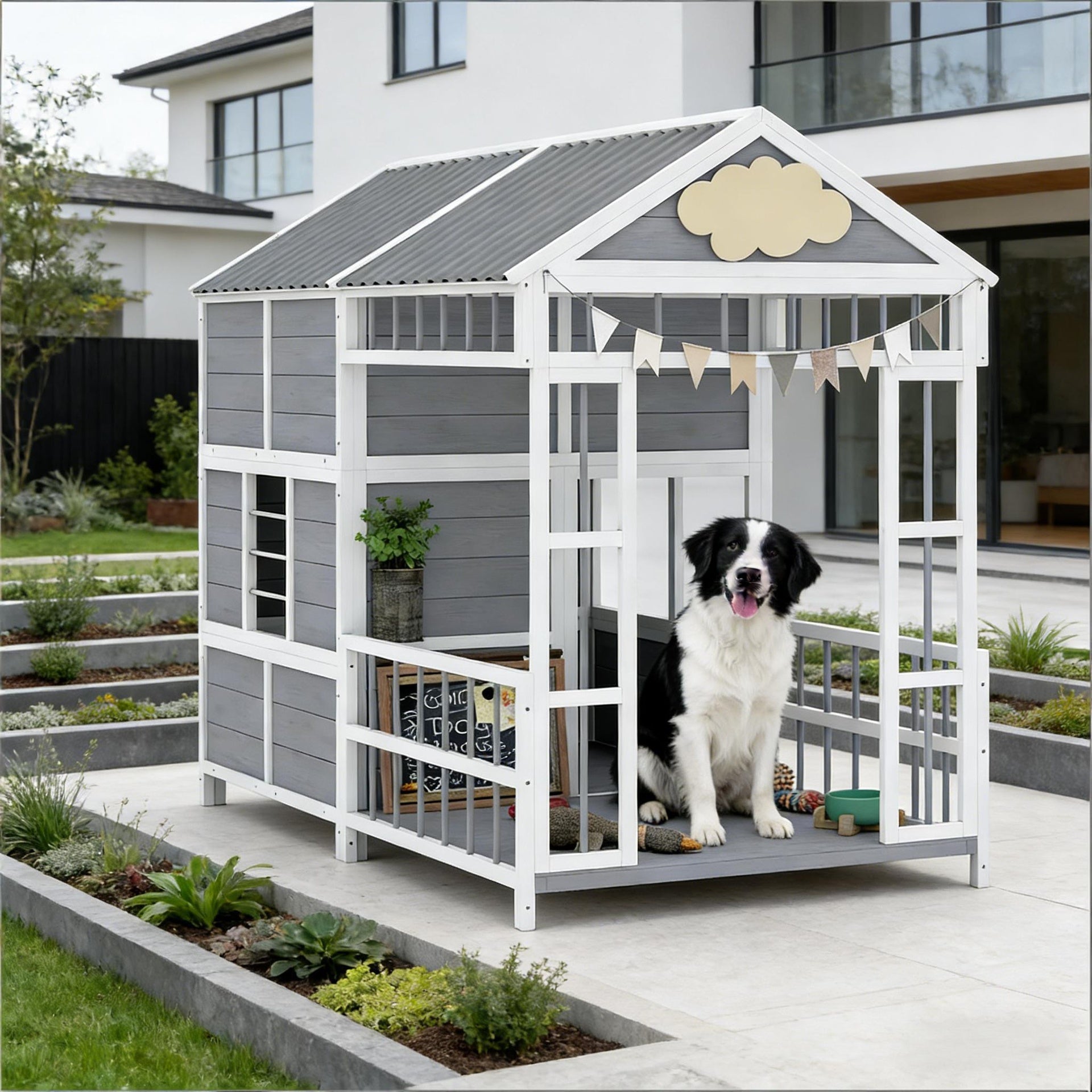 Wooden Pet Kennel,Outdoor Large Dog House,Spacious Pet Kennel