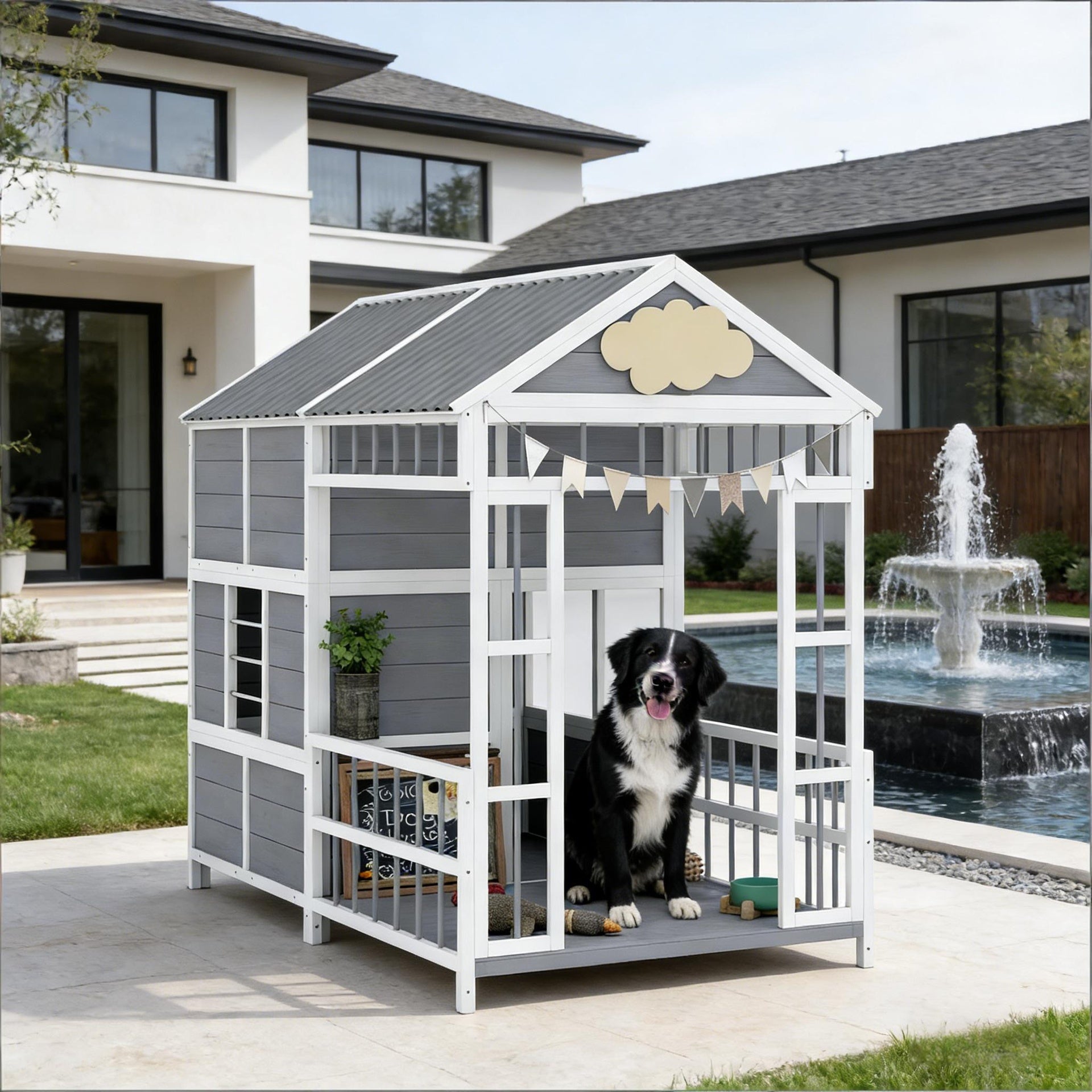 Wooden Pet Kennel,Outdoor Large Dog House,Spacious Pet Kennel