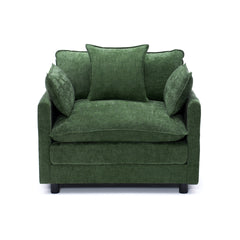 39.4" Modern Accent Chair with Ottoman, Living Room Club Chair Chenille Upholstered Armchair , Reading Chair for Bedroom, Green Chenille
