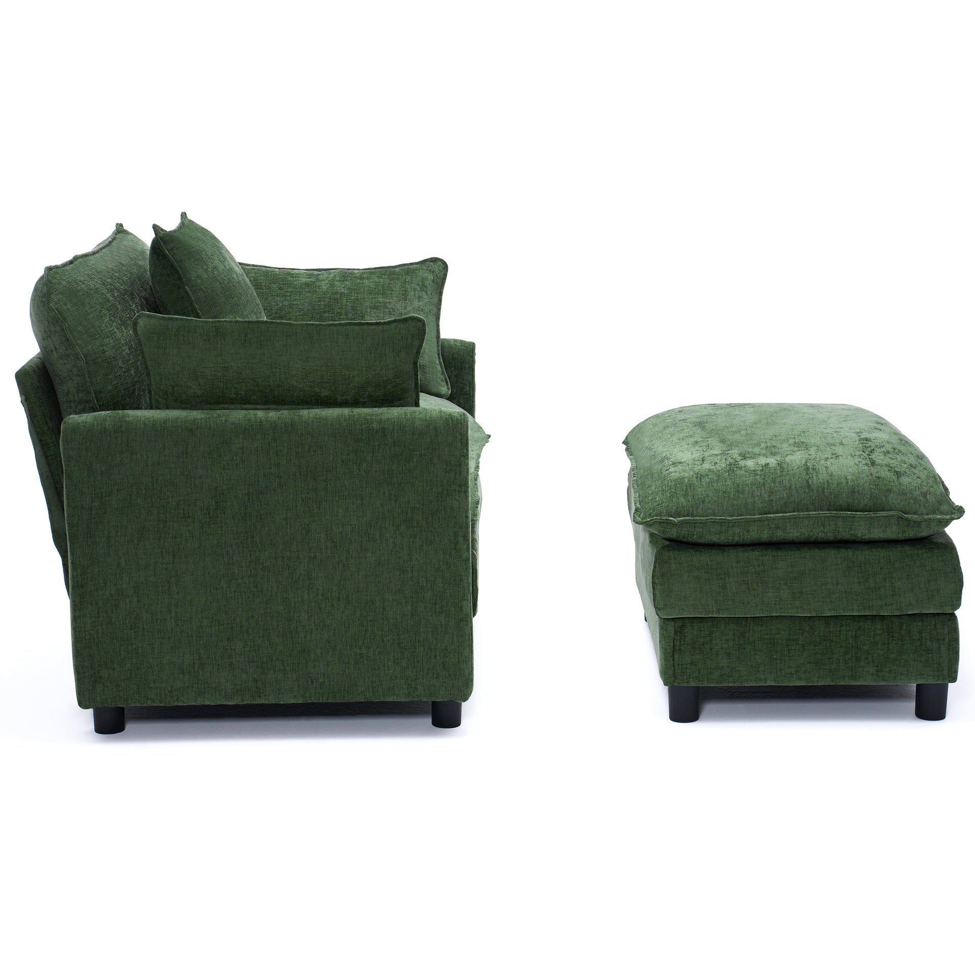 39.4" Modern Accent Chair with Ottoman, Living Room Club Chair Chenille Upholstered Armchair , Reading Chair for Bedroom, Green Chenille