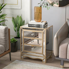 W 19.7" X D 15" X H 26" Champagne mirror  3 drawer cabinet extraction cabinet, multifunctional Suitable for corridors, living rooms, corners, bedrooms, sofas