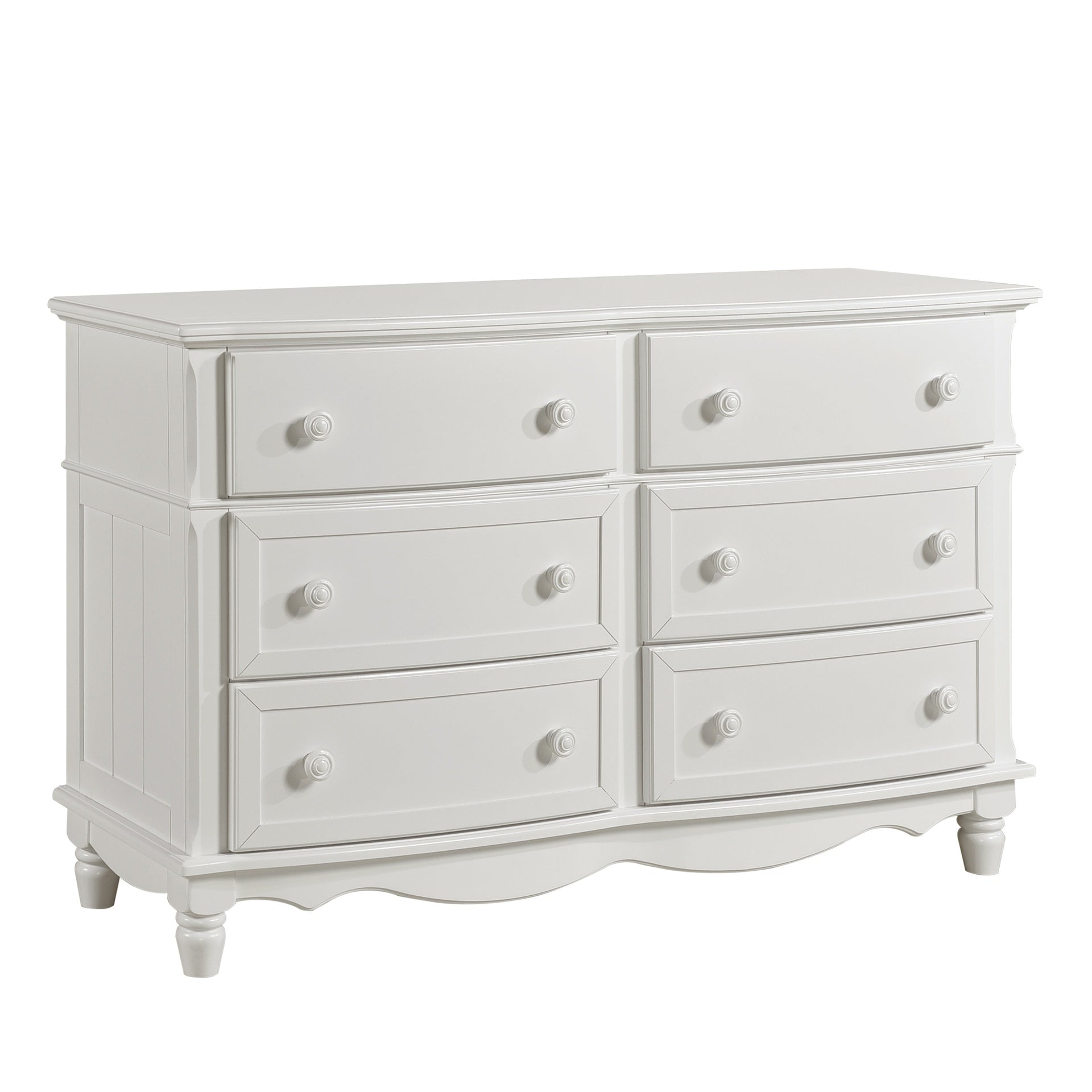 Classic Traditional White Finish 6 Drawers Dresser 1pc Decorative Accents Wooden Bedroom Furniture Turned Feet