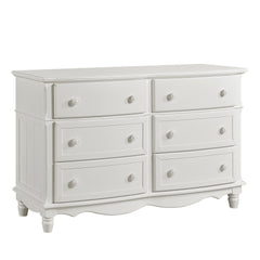 Classic Traditional White Finish 6 Drawers Dresser 1pc Decorative Accents Wooden Bedroom Furniture Turned Feet