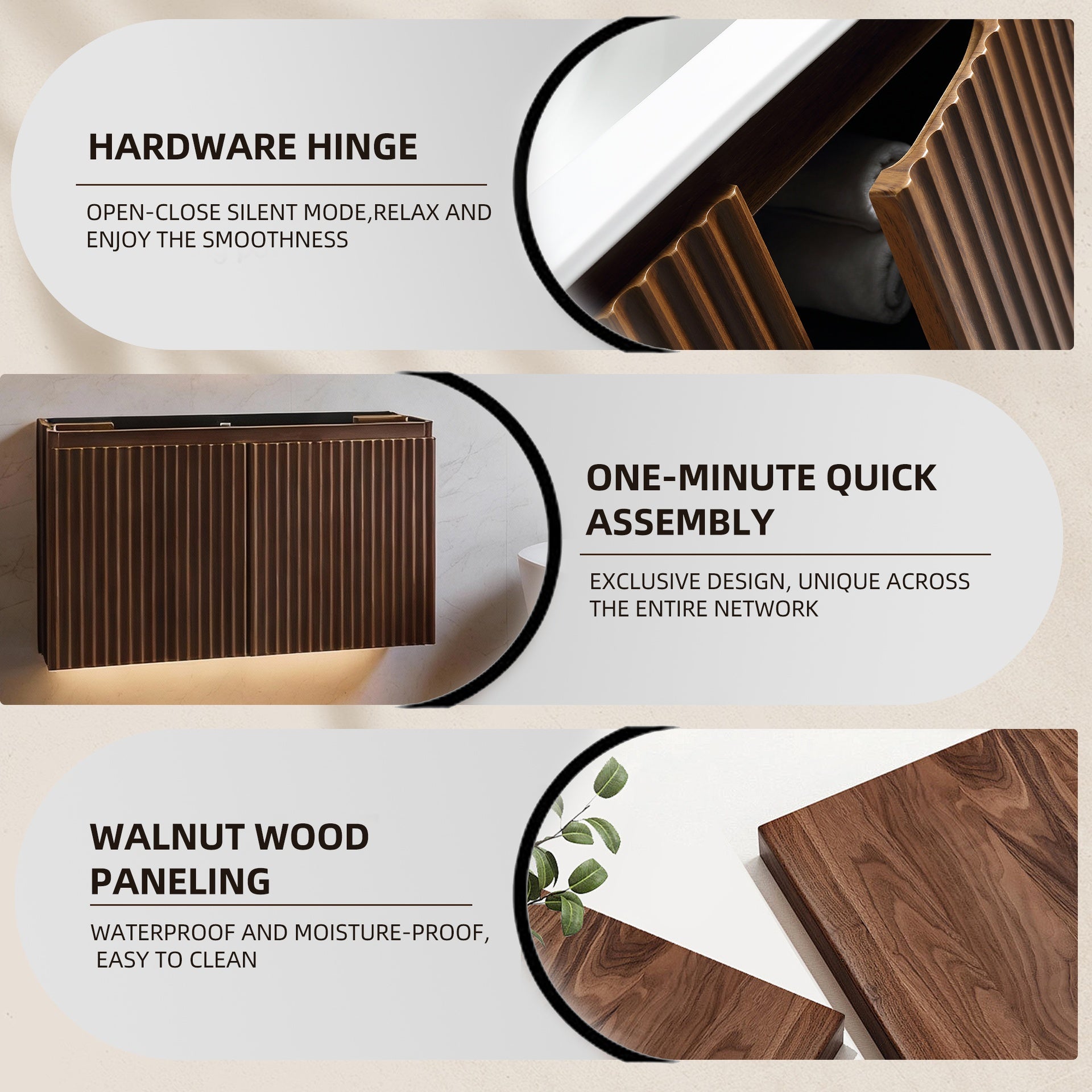 30inch Walnut Folding Wall Cabinet With Creamic Sink– Patented 1-Minute Install, Space-Saving & Easy Assemble,Modern style