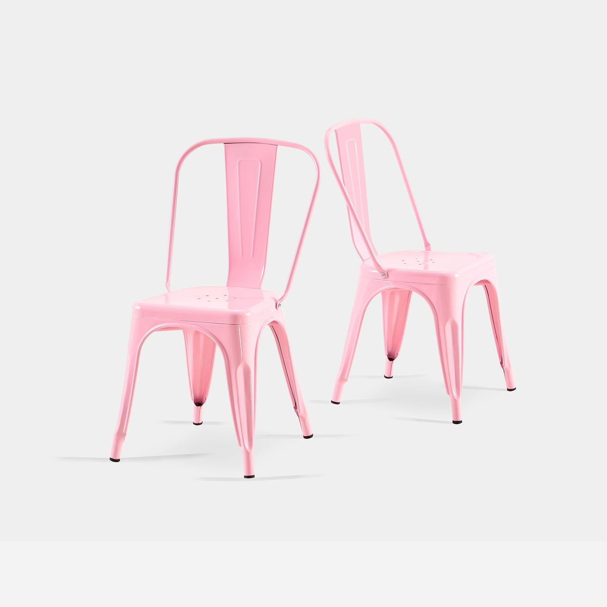 Set of 2 High Gloss Pink Industrial Metal Dining Chairs 18 Inch Seat Height Stackable Indoor Outdoor, Lightweight Easy-Clean Surface, Easy Assembly, Durable Modern Design,For Kitchen Cafe bar