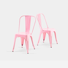 Set of 2 High Gloss Pink Industrial Metal Dining Chairs 18 Inch Seat Height Stackable Indoor Outdoor, Lightweight Easy-Clean Surface, Easy Assembly, Durable Modern Design,For Kitchen Cafe bar