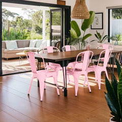 Set of 2 High Gloss Pink Industrial Metal Dining Chairs 18 Inch Seat Height Stackable Indoor Outdoor, Lightweight Easy-Clean Surface, Easy Assembly, Durable Modern Design,For Kitchen Cafe bar