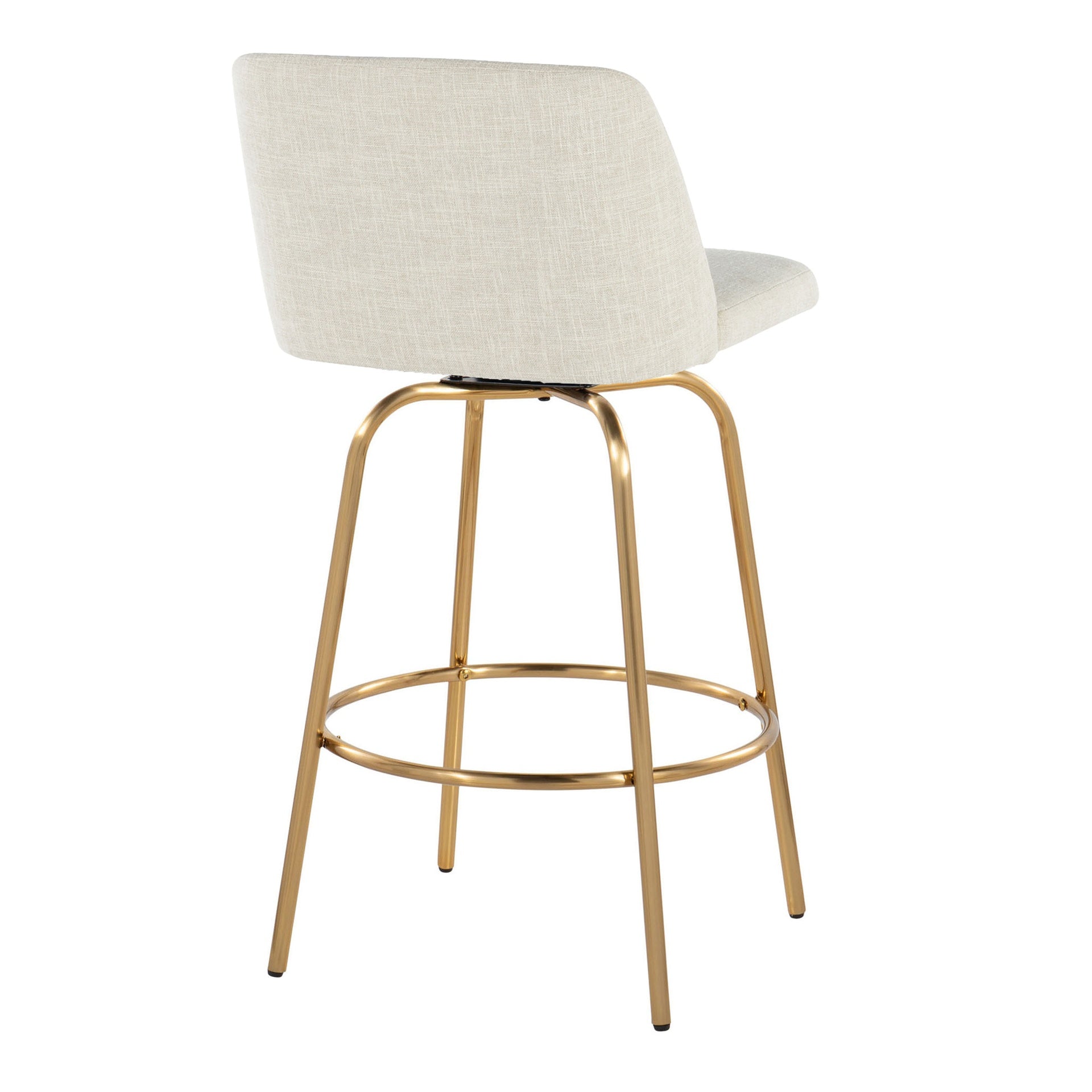 Toriano 26" Contemporary Fixed-Height Counter Stool with Swivel in Cream Fabric and Gold Metal with Round Footrest by LumiSource - Set of 2