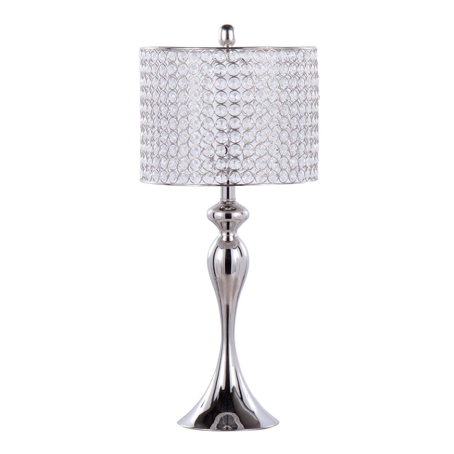 Ashland 27" Contemporary Metal Table Lamp in Polished Nickel with Round Clear K9 Crystal Beads and Polished Nickel Shade from Grandview Gallery by LumiSource - Set of 2