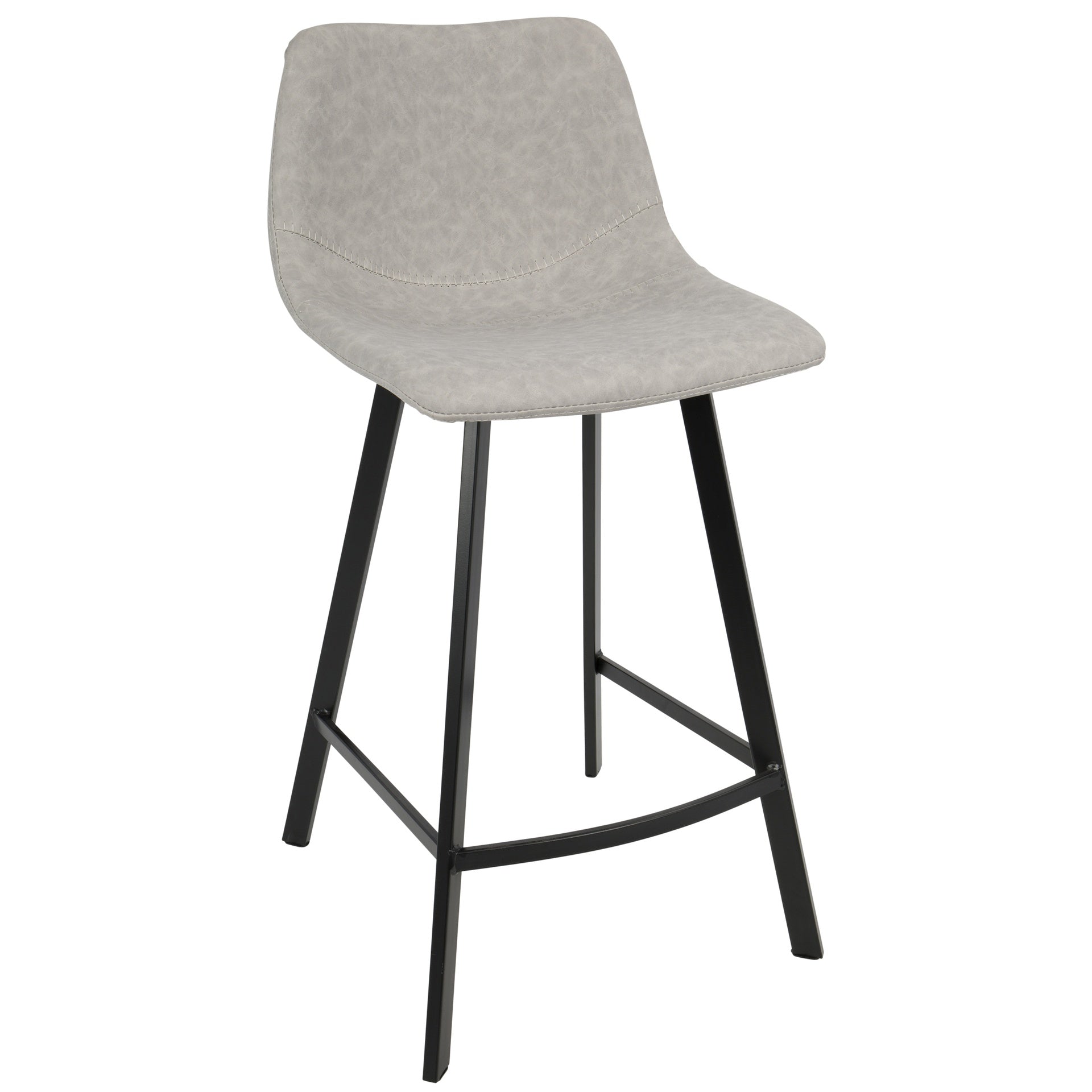 Outlaw Industrial Counter Stool in Black with Grey Faux Leather by LumiSource - Set of 2