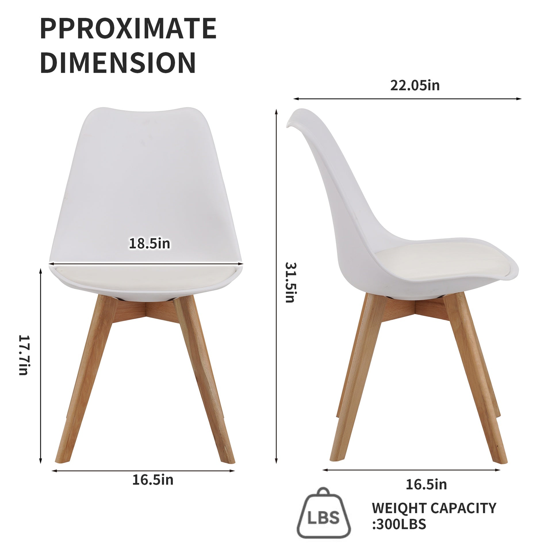 Set of four dining chairs, medieval modern style dining chairs for kitchen and dining room, with wooden legs, White