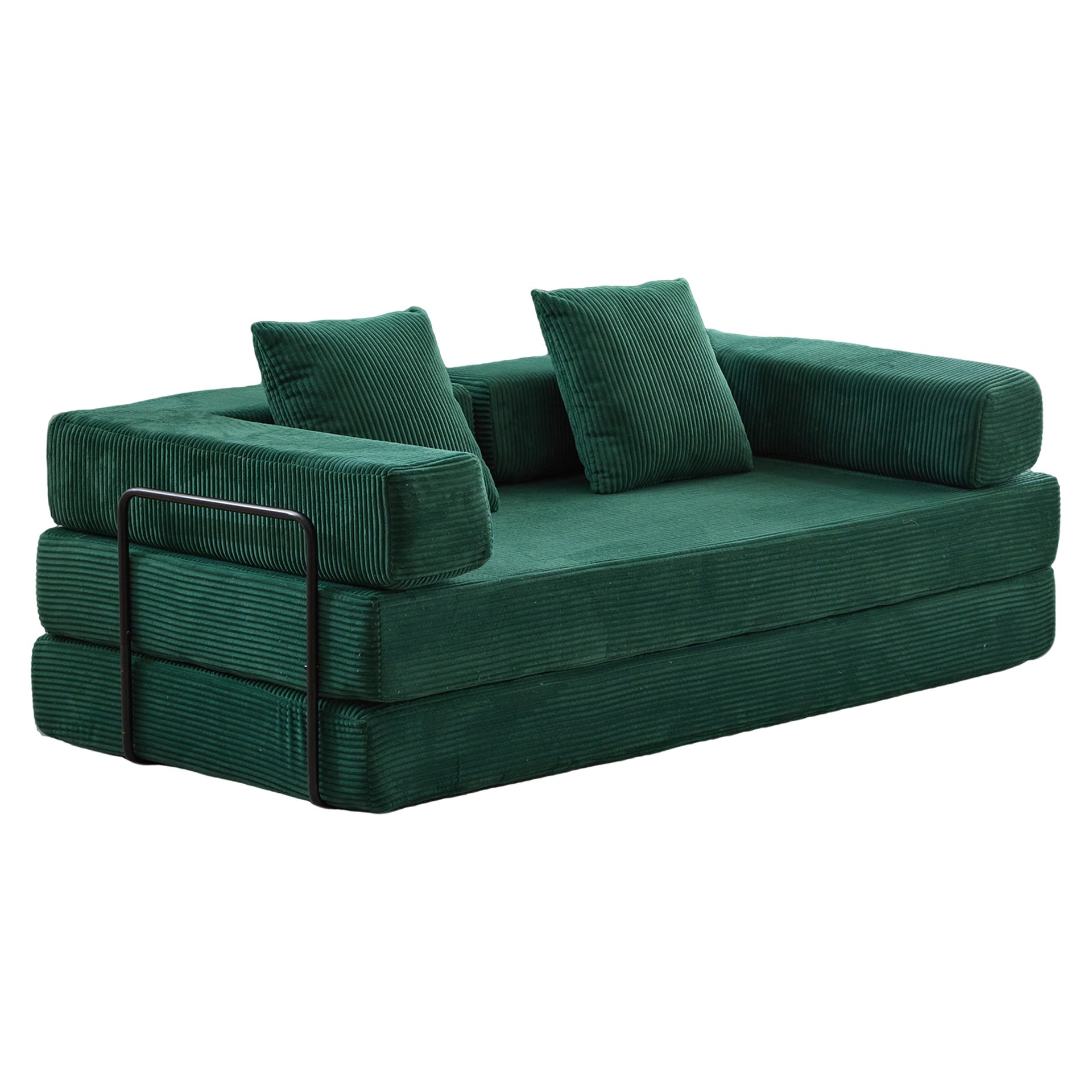 Floor Couch,Compression Sofa,Convertible Floor Sofa Bed-with Pillow Back Support Armrest,Comfy Futon Couch Lounge Sleeper Bed,Corduroy Fabric,for Living Room Bedroom (dark green)