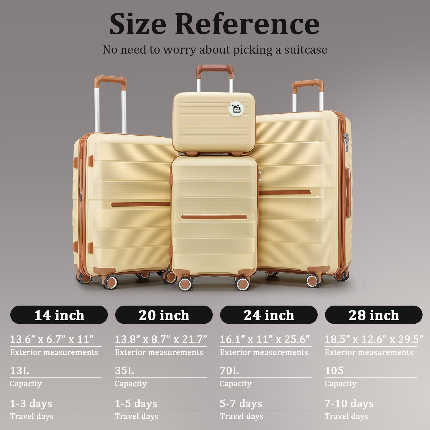 Luggage Sets 4 Piece(14/20/24/28) PP Lightweight & Durable Expandable suitcase