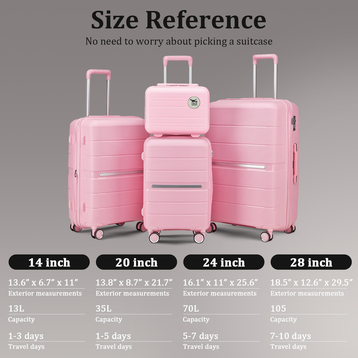 Luggage Sets 4 Piece(14/20/24/28) PP Lightweight & Durable Expandable suitcase
