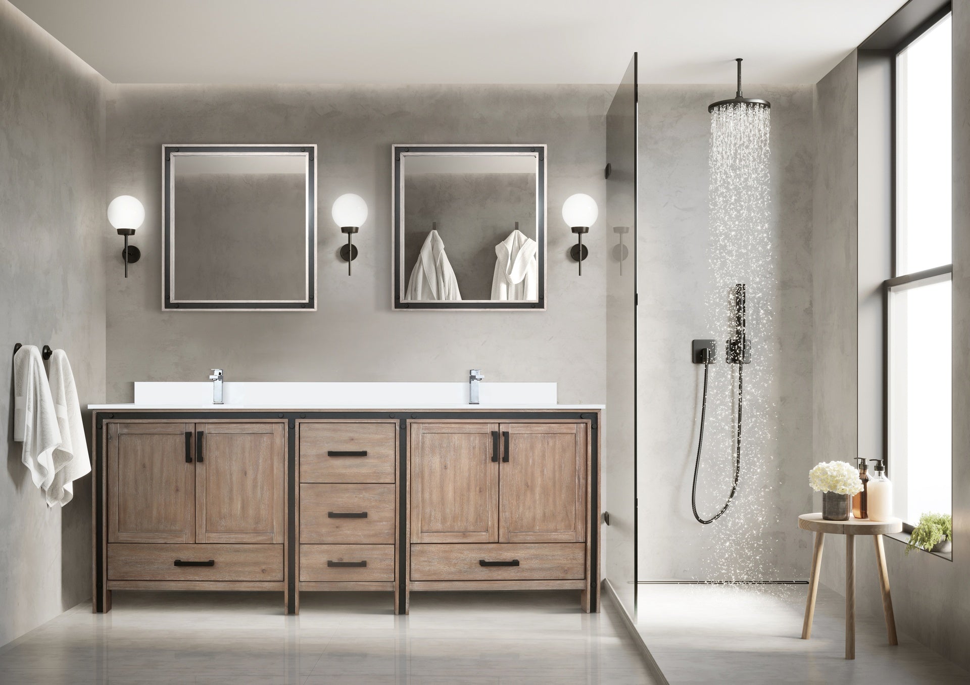 Rustic Barnwood Double Bath Vanity 84 in. W x 22 in. D
