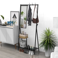 Coat Rack with Mirror, Multifunctional Hall Tree with Shoe Storage,  Aluminum Frame, for Living Room Bedroom 73x32x15 Inches, Industrial Style, Rustic Brown and Black