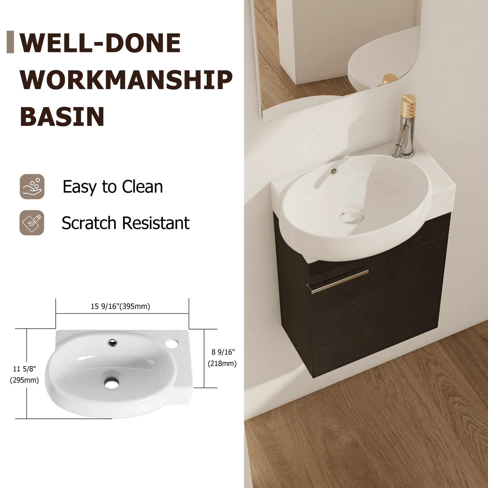 Soft Close Doors Bathroom Vanity With Sink,16 Inch  For Small Bathroom