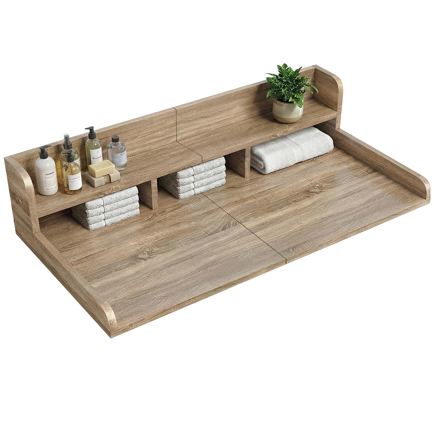 Washer Dryer Countertop with Non-slip Pads, Laundry Wood Shelf Topper with Edge, 54" Width x 27.5" Depth Double Layer Organizer for Washer and Dryer Laundry Hamper Counter Storage (Sandy Brown Color)