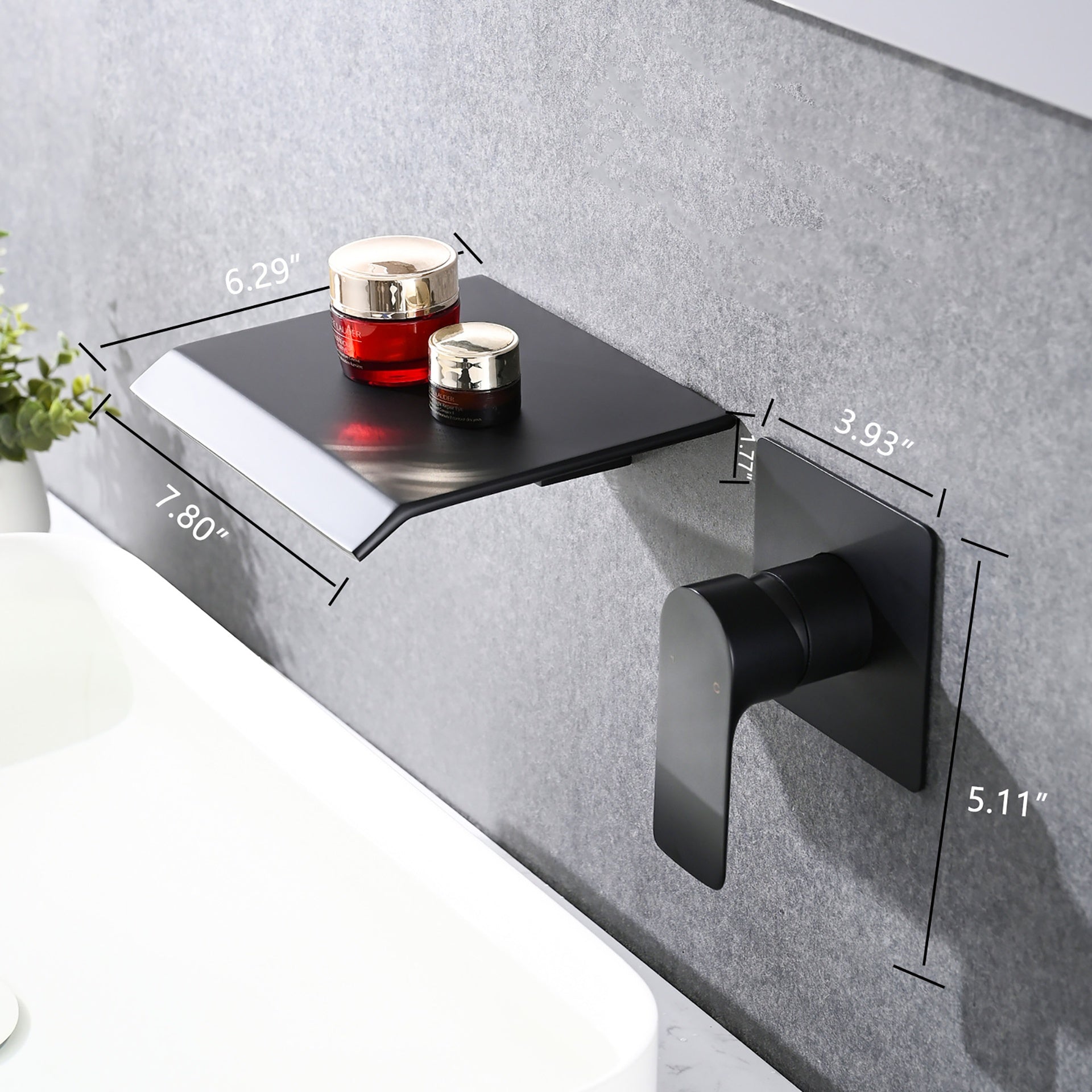 Wall Mount Bathtub Faucet Matte Black Single Handle Modern Bathroom Sink Faucet with Rough in Valve High Flow Filler Waterfall Tub Spout