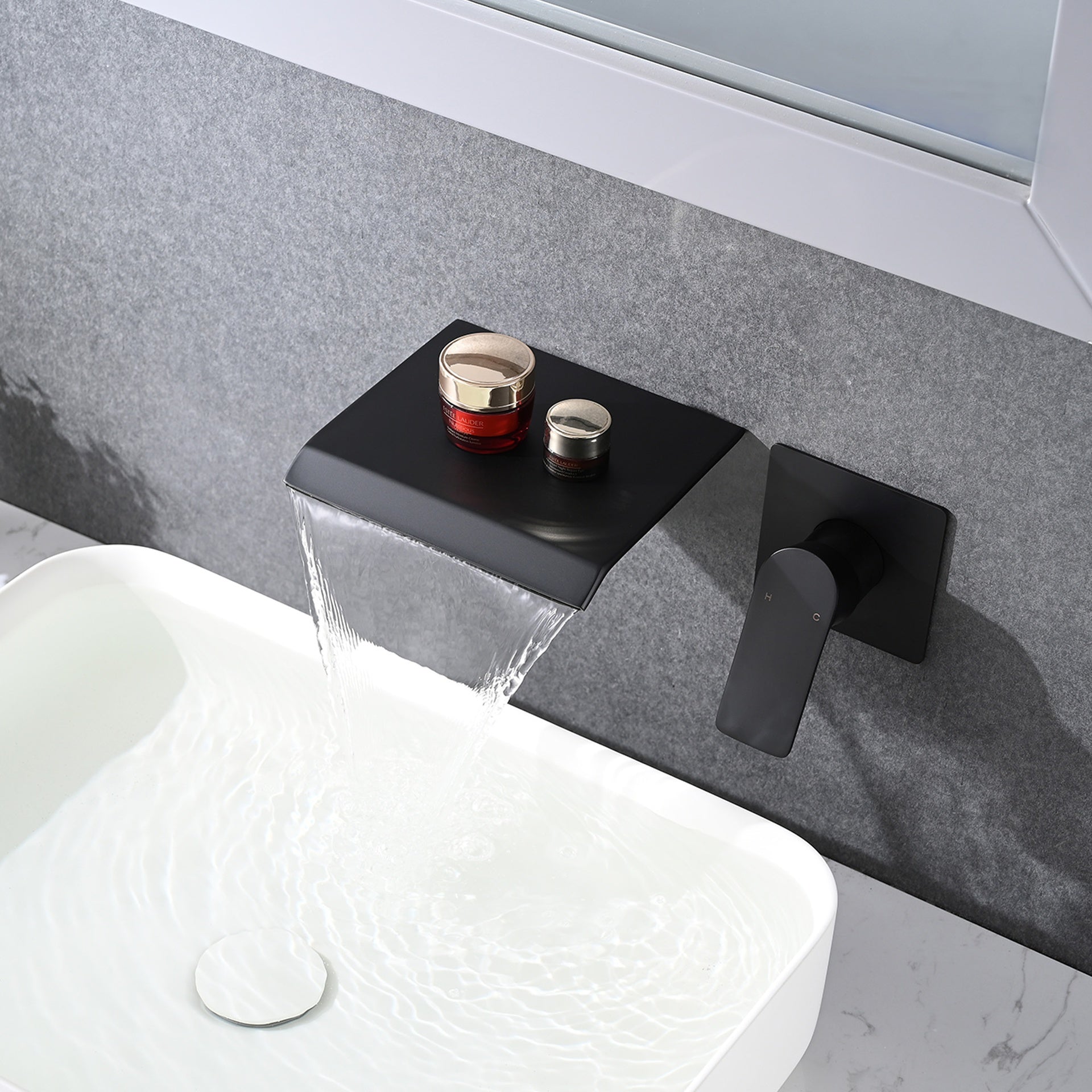 Wall Mount Bathtub Faucet Matte Black Single Handle Modern Bathroom Sink Faucet with Rough in Valve High Flow Filler Waterfall Tub Spout
