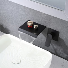 Wall Mount Bathtub Faucet Matte Black Single Handle Modern Bathroom Sink Faucet with Rough in Valve High Flow Filler Waterfall Tub Spout