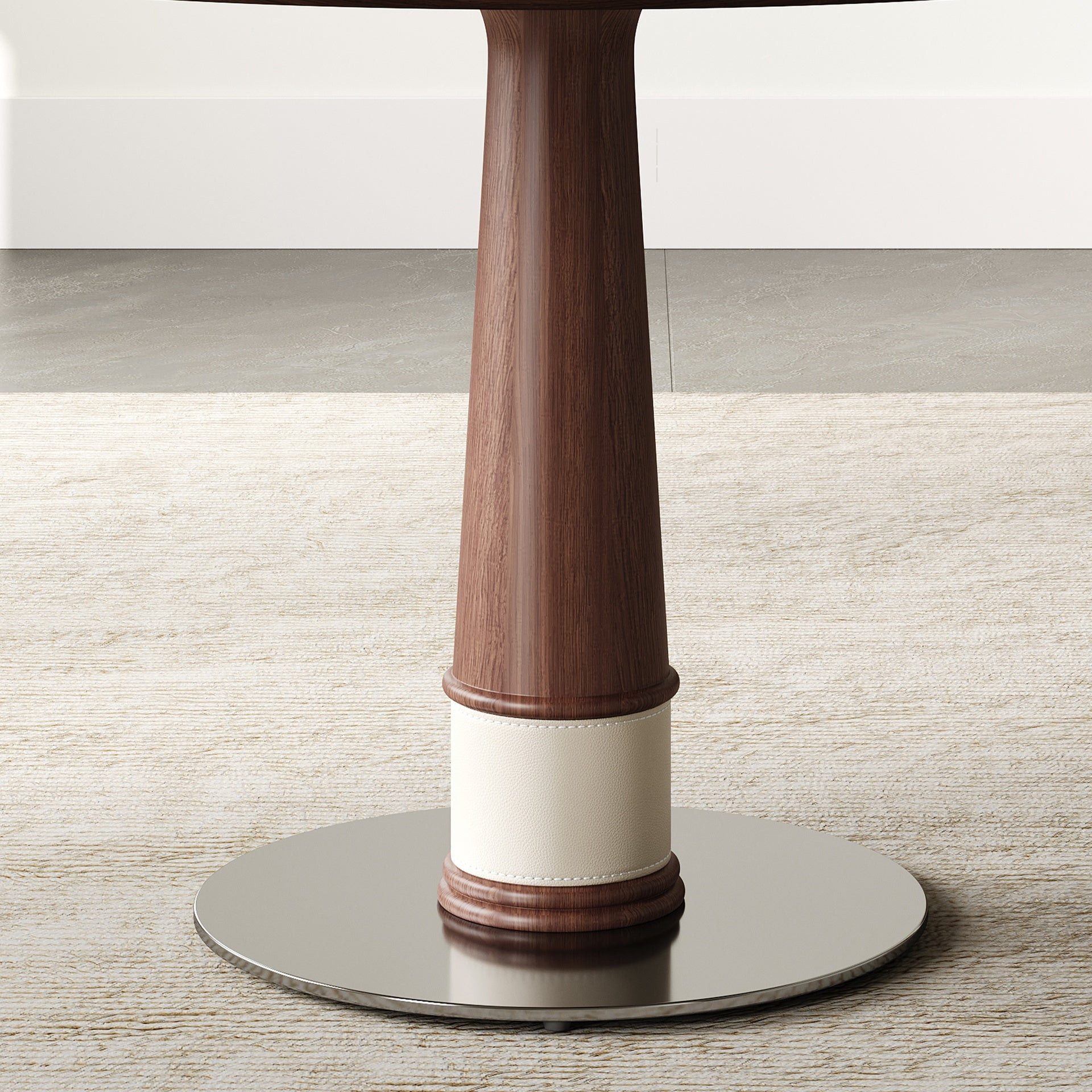 47 Inch Solid Wood Dining Table with 23 Inch Tempered Glass Lazy Susan, Stainless Steel Base Round Kitchen Table Retro Fashion Home Restaurant Office Table
