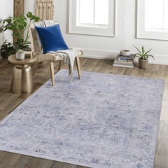 MAVAL Blue Washable Rug 8x10 Area Rug (Blue+Cream, 8' x 10')