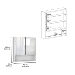 Medicine Cabinet with Mirror Lexington,Three Internal Shelves, White Finish