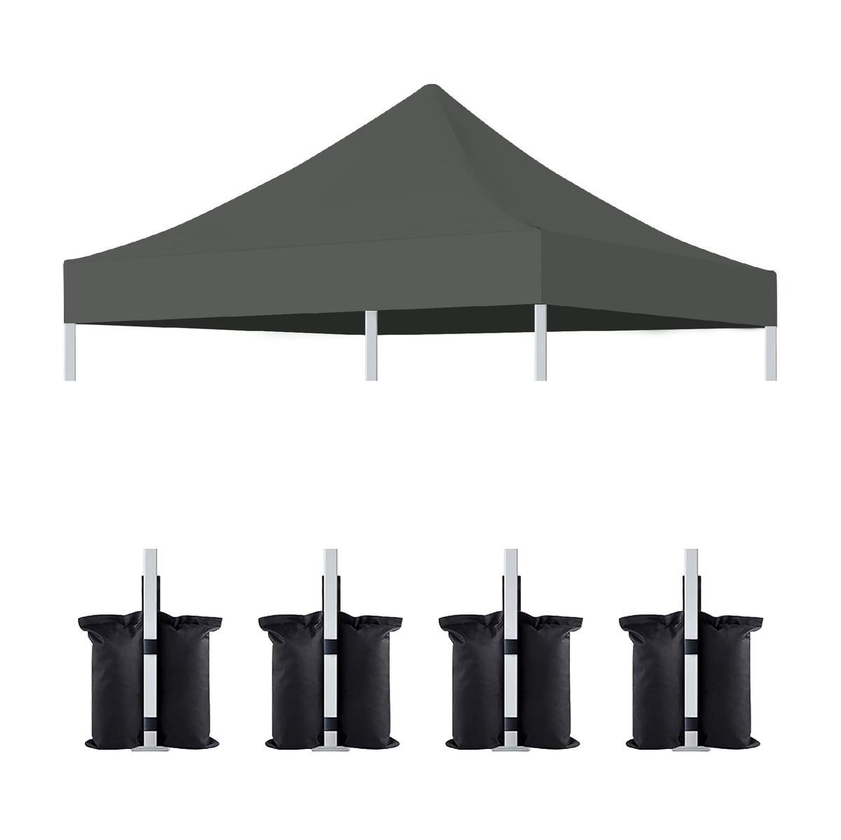 10x10 Canopy Replacement Top for Pop Up Canopy Tent and 4PC Pack Canopy Weight Bag(only cover and 4pcs sandbag not include frame) Gray