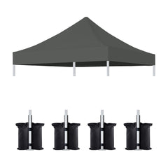 10x10 Canopy Replacement Top for Pop Up Canopy Tent and 4PC Pack Canopy Weight Bag(only cover and 4pcs sandbag not include frame) Gray