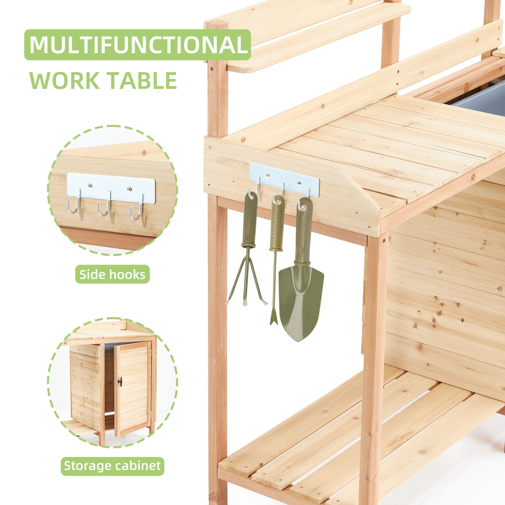 Outdoor Wooden Potting Bench Table with Sink, Garden Table Work Bench with Storage, Workstation for Outside Patio Lawn