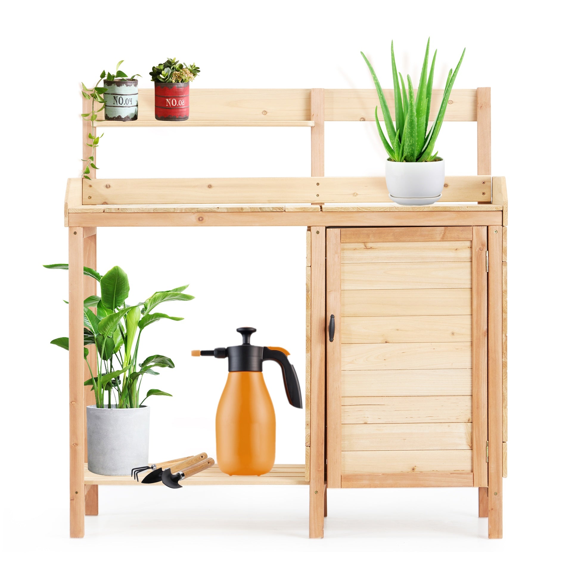Outdoor Wooden Potting Bench Table with Sink, Garden Table Work Bench with Storage, Workstation for Outside Patio Lawn