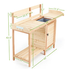 Outdoor Wooden Potting Bench Table with Sink, Garden Table Work Bench with Storage, Workstation for Outside Patio Lawn