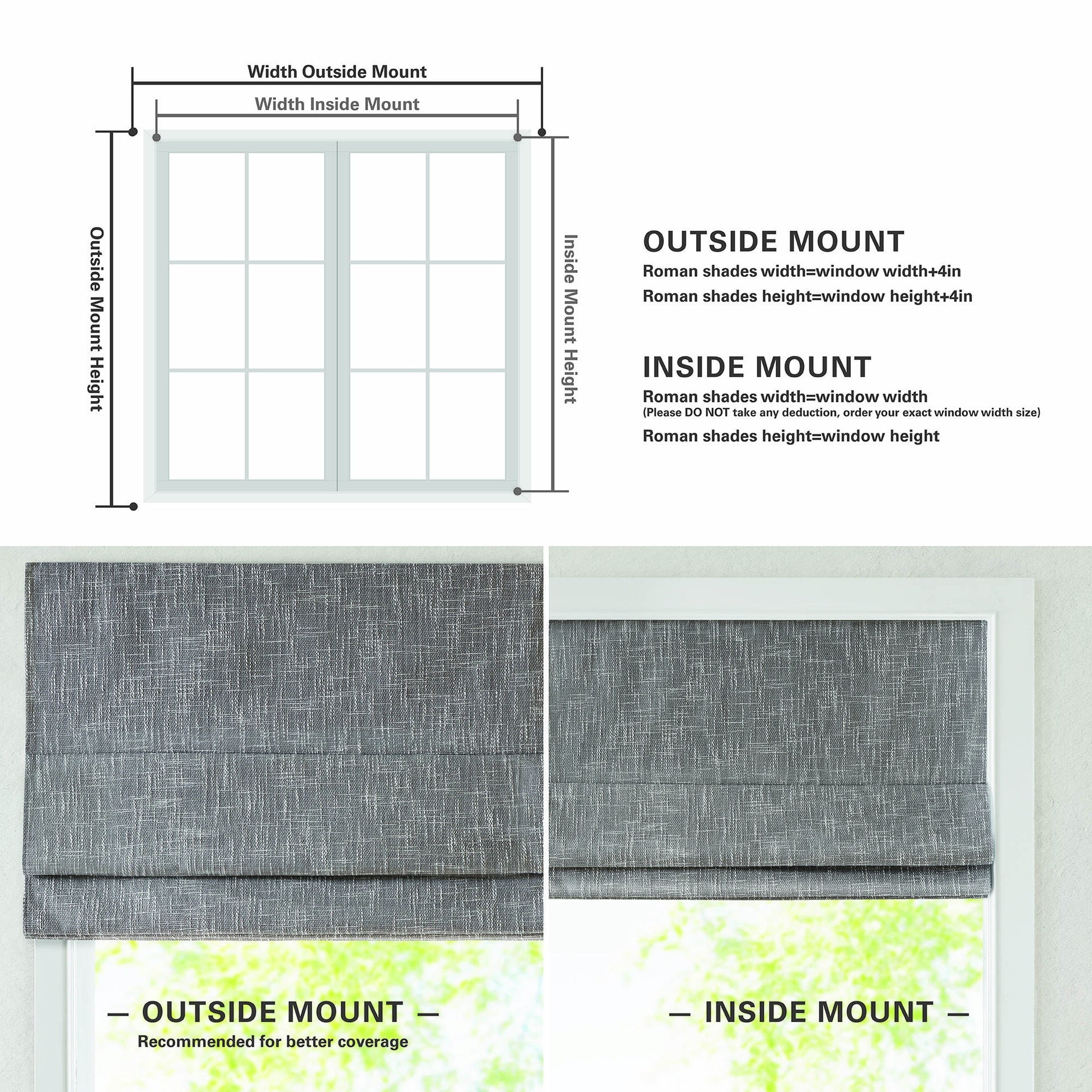 1 PCS 29x64" Total Blackout Cordless Roman Shade Grey