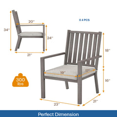 Set of 4 23" All-Weather Aluminum Patio Dining Chairs with Thick Gray Cushions and Gray Frame