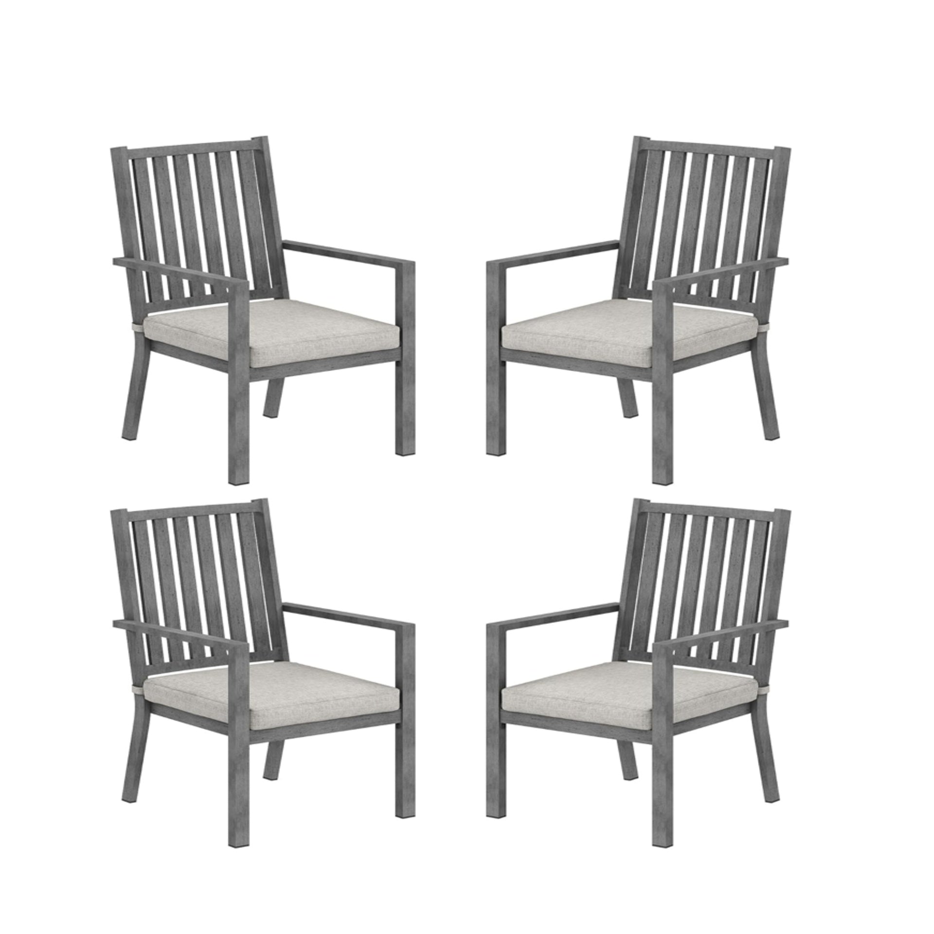 Set of 4 23" All-Weather Aluminum Patio Dining Chairs with Thick Gray Cushions and Gray Frame