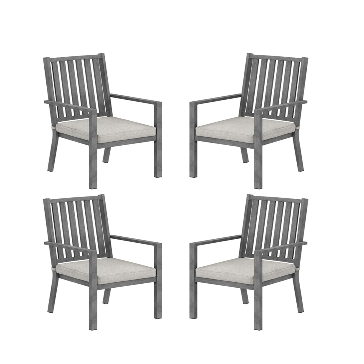 Set of 4 23" All-Weather Aluminum Patio Dining Chairs with Thick Gray Cushions and Gray Frame