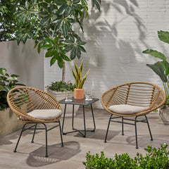 Engle Outdoor Woven Patio Chair with Cushions (Set of 2)
