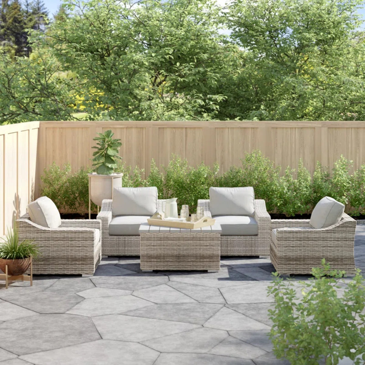 LSI 4 Piece All Weather Wicker Sectional Seating Group with Cushions – Fully Assembled