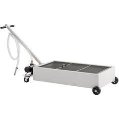 Low Profile Oil Drain Pan, 20 Gallon Capacity, Rolling Oil Drain Pan with Electric Pump, 7.2 ft Hose & T Folding Handle, Leak-proof & Corrosion-resistant, Fit for Cars, SUVs, Trucks, ATVs, White